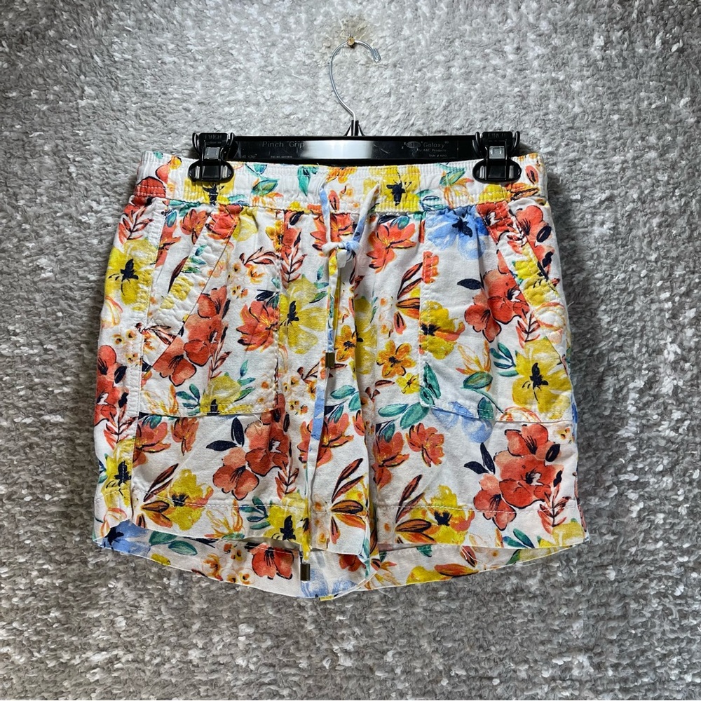St Johns‎ Bay Womens Multicolor Floral Linen Blend Pull On Shorts Pockets Small